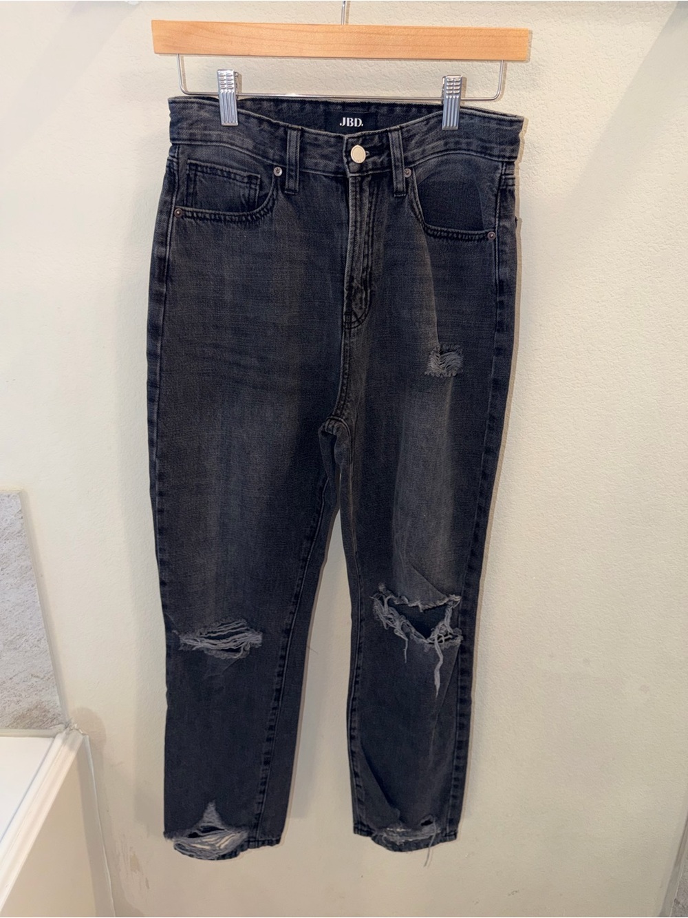 High-Rise Distressed Black Women's Jeans
